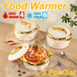 3-Piece Thermal Insulated Food Warmer Set - Keeps Hot & Cold Food at Perfect Temperature - Stainless Steel Container with Lids for Buffets, Hot Pots, and Outdoor Events - 1.5L+2L+2.5L Capacity