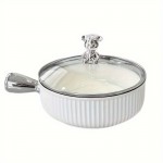 One Silver Handle Striped Ceramic Bowl With Lid