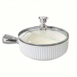 One Silver Handle Striped Ceramic Bowl With Lid