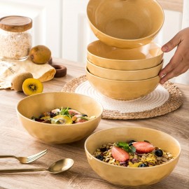 6PCS, Vicrays Ceramic Salad Bowls Set For Kitchen, Serving - 32 Ounce Soup Bowls, Pasta Bowls, Chip Resistant, Dishwasher Microwave Safe, Large, Fluted, Stoneware (yellow)