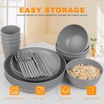 42pcs Wheat Straw Dinnerware Set, Reusable Plastic Plates, Dark Grey Unbreakable Dinner Plates, Plates And Bowls Sets, Hard Premium Deep Dinner Plates For College Dorm Room, Camping, Picninc