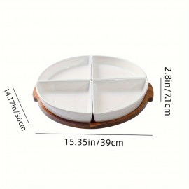 Acacia and Stoneware 5pc Lazy Susan Set, 15.35INW x 14.17IND x 2.8INH