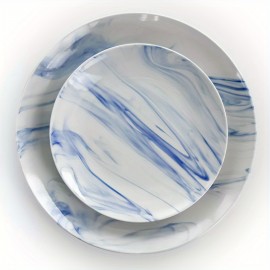 16pc Stoneware Fine Marble Dinnerware Set Blue/White Blue/White