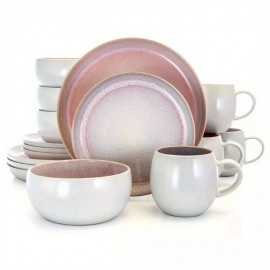 16pc Stoneware Sugar Dinnerware Set Pink 4 Salad Plates, 4 Mugs, 4 Bowls, 4 Dinner Plates