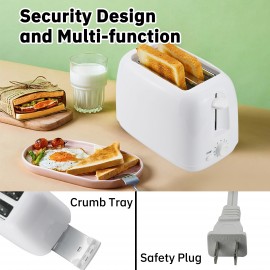 2-Slice Wide Slot Bread Toaster - Defrost, Reheat, Cancel Functions - Compact Breakfast Machine for Bagels, English Muffins, and Toast