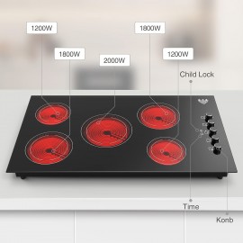 36-Inch Pro-Grade Electric Cooktop - 8000W Power, Knob Control, Built-In Design, Rapid Heat Up, Energy Efficient, Safe and Durable