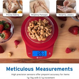 Etekcity 0.1g Food Kitchen Scale, Digital Ounces and Grams for Cooking, Baking, Meal Prep, Dieting, and Weight Loss, 11lb/5kg, Red