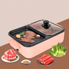 GDRASUYA10 2in1 Electric Hot Pot 1500W 2L Non-Stick Korean BBQ Plate Pan Shabu Grill Barbecue Mini Electric Hot Pot BBQ Grill Kitchen Smokeless Shabu Cooking Pan 14.96 * 8.66 * 3.94 inch