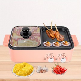 GDRASUYA10 2in1 Electric Hot Pot 1500W 2L Non-Stick Korean BBQ Plate Pan Shabu Grill Barbecue Mini Electric Hot Pot BBQ Grill Kitchen Smokeless Shabu Cooking Pan 14.96 * 8.66 * 3.94 inch