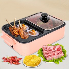 GDRASUYA10 2in1 Electric Hot Pot 1500W 2L Non-Stick Korean BBQ Plate Pan Shabu Grill Barbecue Mini Electric Hot Pot BBQ Grill Kitchen Smokeless Shabu Cooking Pan 14.96 * 8.66 * 3.94 inch