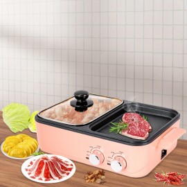 GDRASUYA10 2in1 Electric Hot Pot 1500W 2L Non-Stick Korean BBQ Plate Pan Shabu Grill Barbecue Mini Electric Hot Pot BBQ Grill Kitchen Smokeless Shabu Cooking Pan 14.96 * 8.66 * 3.94 inch