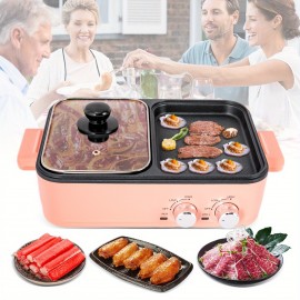 GDRASUYA10 2in1 Electric Hot Pot 1500W 2L Non-Stick Korean BBQ Plate Pan Shabu Grill Barbecue Mini Electric Hot Pot BBQ Grill Kitchen Smokeless Shabu Cooking Pan 14.96 * 8.66 * 3.94 inch