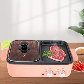 GDRASUYA10 2in1 Electric Hot Pot 1500W 2L Non-Stick Korean BBQ Plate Pan Shabu Grill Barbecue Mini Electric Hot Pot BBQ Grill Kitchen Smokeless Shabu Cooking Pan 14.96 * 8.66 * 3.94 inch