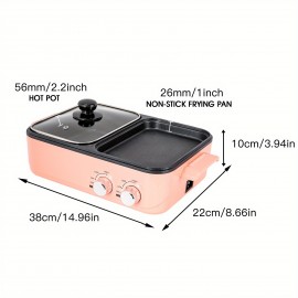 GDRASUYA10 2in1 Electric Hot Pot 1500W 2L Non-Stick Korean BBQ Plate Pan Shabu Grill Barbecue Mini Electric Hot Pot BBQ Grill Kitchen Smokeless Shabu Cooking Pan 14.96 * 8.66 * 3.94 inch