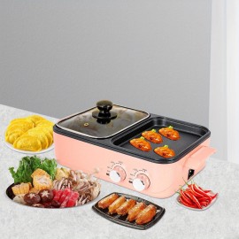 GDRASUYA10 2in1 Electric Hot Pot 1500W 2L Non-Stick Korean BBQ Plate Pan Shabu Grill Barbecue Mini Electric Hot Pot BBQ Grill Kitchen Smokeless Shabu Cooking Pan 14.96 * 8.66 * 3.94 inch