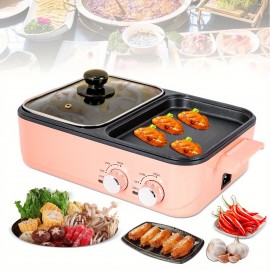 GDRASUYA10 2in1 Electric Hot Pot 1500W 2L Non-Stick Korean BBQ Plate Pan Shabu Grill Barbecue Mini Electric Hot Pot BBQ Grill Kitchen Smokeless Shabu Cooking Pan 14.96 * 8.66 * 3.94 inch