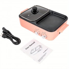 GDRASUYA10 2in1 Electric Hot Pot 1500W 2L Non-Stick Korean BBQ Plate Pan Shabu Grill Barbecue Mini Electric Hot Pot BBQ Grill Kitchen Smokeless Shabu Cooking Pan 14.96 * 8.66 * 3.94 inch