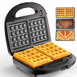 KEENSTAR 3 in 1 Sandwich Maker, Waffle Maker with 3 Removable Non-Stick Plates, Grill with Dual-Sided Heating, Easy Clean and Store, 800W Perfect for Cooking Breakfast, Panini, Cheese, and Grill Steak