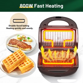 KEENSTAR 3 in 1 Sandwich Maker, Waffle Maker with 3 Removable Non-Stick Plates, Grill with Dual-Sided Heating, Easy Clean and Store, 800W Perfect for Cooking Breakfast, Panini, Cheese, and Grill Steak