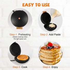 CROWNFUL Mini Waffle Maker Machine, 4 Inch Chaffle Maker with Compact Design, Easy to Clean, Non-Stick Surface, Recipe Guide Included, Perfect for Breakfast, Dessert, Sandwich, or Other Snacks, Black