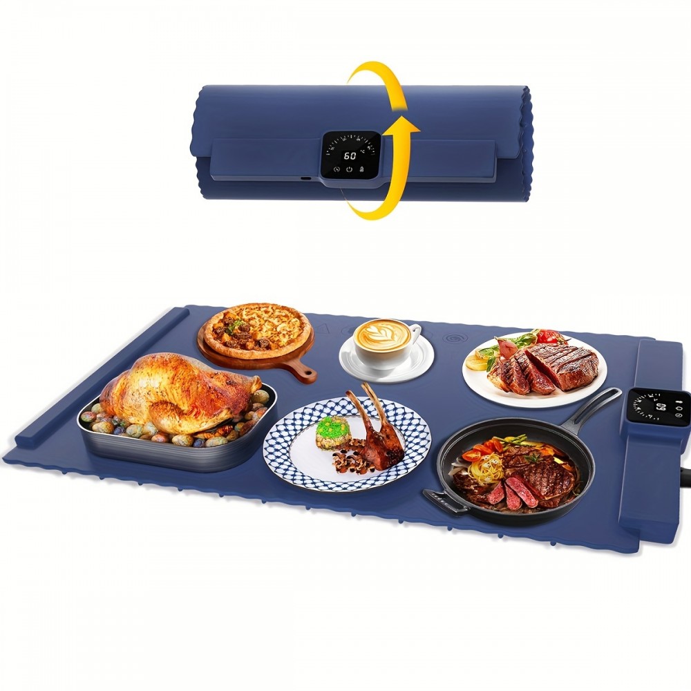 Electric Heating Tray With 5 Adjustable Temperature Controls, Foldable Portable Food Warmer For Parties, Festivals, Entertaining And Family Dinners, Oversized Premium Silicone Heating Pad