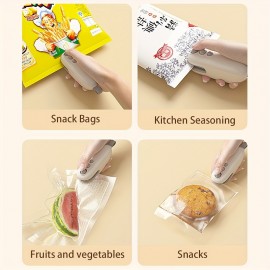 Compact Mini Snacks Bag Sealer Machine - Rechargeable Heat Sealer with Cutter for Airtight Food Storage, Keeping Chips Fresh, and Vacuum Sealing - USB Powered, Portable, and Easy to Use