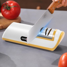 2-Stage Professional Electric Knife Sharpener - Quick Sharpening and Polishing for All Kitchen Knives, Rechargeable Lithium-Polymer Battery, USB Dual Use, Easy to Operate and Store, Compact Design for Home and Kitchen Use