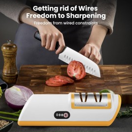 2-Stage Professional Electric Knife Sharpener - Quick Sharpening and Polishing for All Kitchen Knives, Rechargeable Lithium-Polymer Battery, USB Dual Use, Easy to Operate and Store, Compact Design for Home and Kitchen Use