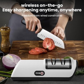 2-Stage Professional Electric Knife Sharpener - Quick Sharpening and Polishing for All Kitchen Knives, Rechargeable Lithium-Polymer Battery, USB Dual Use, Easy to Operate and Store, Compact Design for Home and Kitchen Use