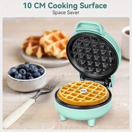 Mini Waffle Maker, 550W Waffle Iron, Ready Indicator Light, Cool Touch Handle, Non Stick Coating, Compact Size, Green