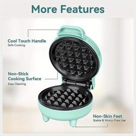 Mini Waffle Maker, 550W Waffle Iron, Ready Indicator Light, Cool Touch Handle, Non Stick Coating, Compact Size, Green