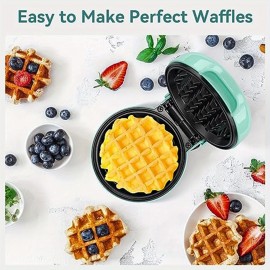 Mini Waffle Maker, 550W Waffle Iron, Ready Indicator Light, Cool Touch Handle, Non Stick Coating, Compact Size, Green