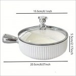 Silver Handle Striped Ceramic Bowl with Lid Stylish and Functional Storage Solution, Durable and Elegant Design, Ideal for Home and Kitchen Use, Keeps Food Fresh