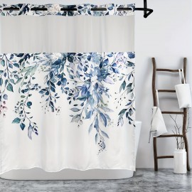 1pc Leaf Print Shower Curtain Liner - Shower Curtain Liners with Snap-in Fabric, Sheer Top Window, Waterproof Double Layer Bathtub, Easy Bathroom Accessories