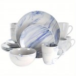 16pc Stoneware Fine Marble Dinnerware Set Blue/White Blue/White