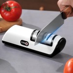 2-Stage Professional Electric Knife Sharpener - Quick Sharpening and Polishing for All Kitchen Knives, Rechargeable Lithium-Polymer Battery, USB Dual Use, Easy to Operate and Store, Compact Design for Home and Kitchen Use