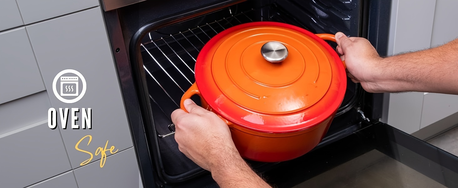 shallow cast iron casserole with lid non stick dutch oven pot oven safe up to 500 f sturdy ovenproof stockpot cookware enamelled cooking pot grey green orange red 5 quart 32 cm details 1