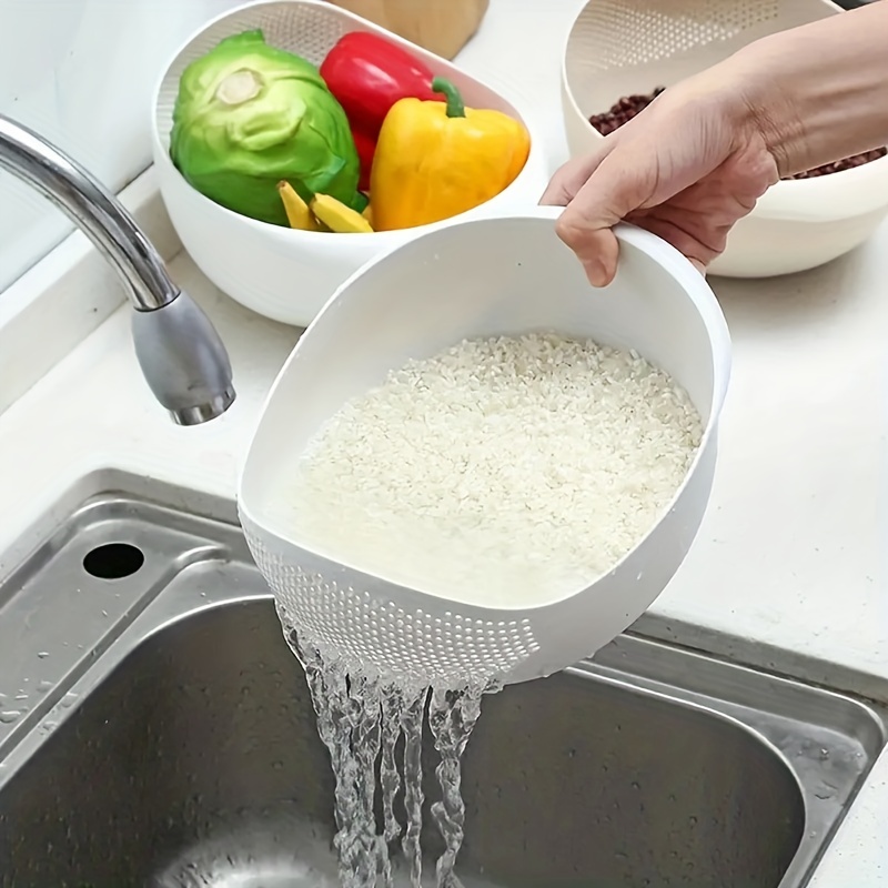 1pc plastic rice washing bowl with strainer efficiently wash small grains and kitchen gadgets details 0