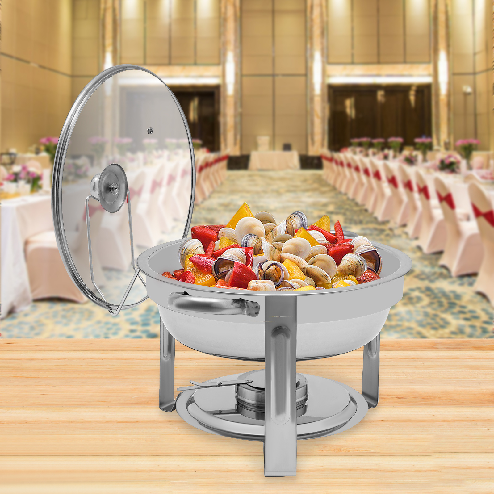 5 qt chafing dish buffet set stainless steel round chafers buffet food warmer details 1