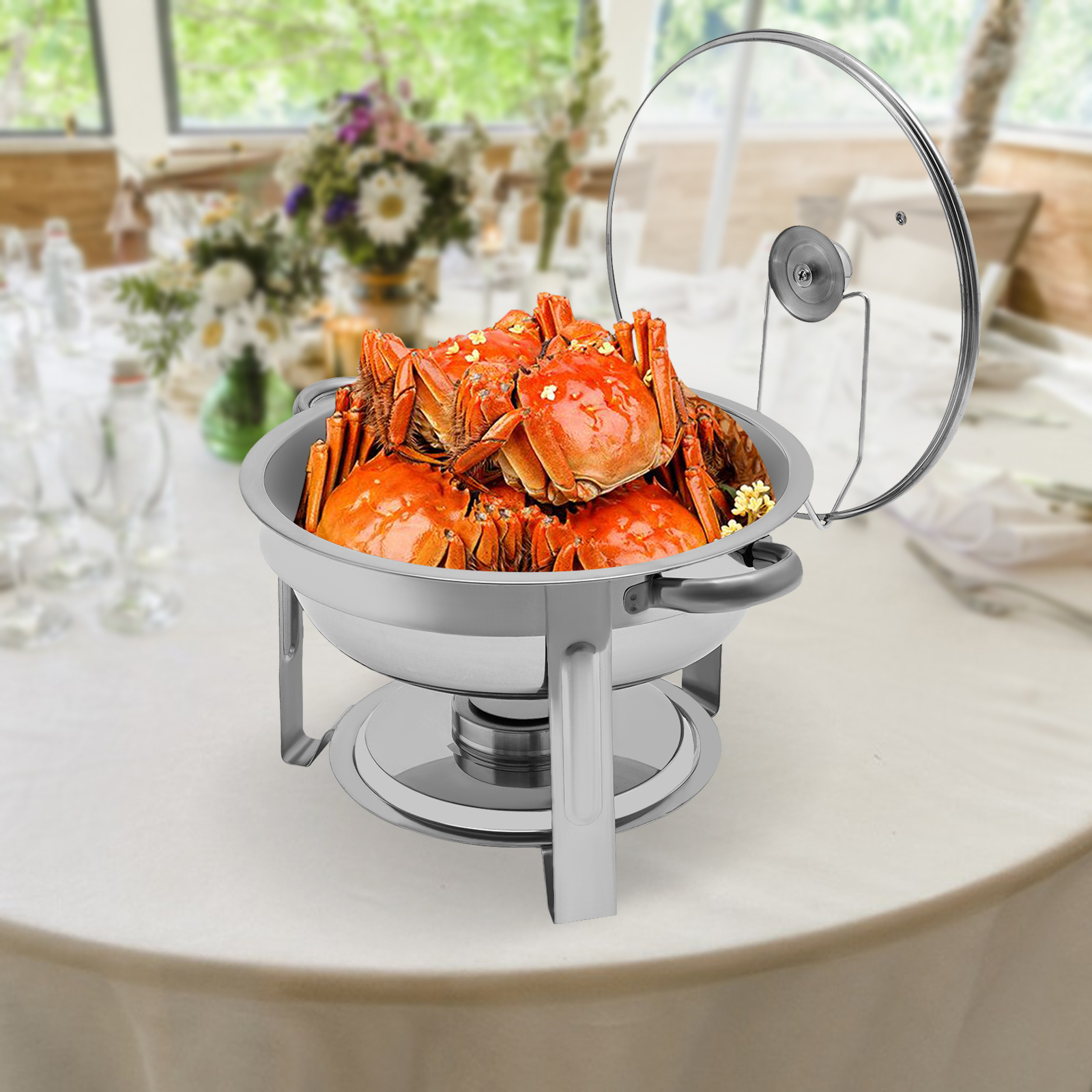 5 qt chafing dish buffet set stainless steel round chafers buffet food warmer details 2