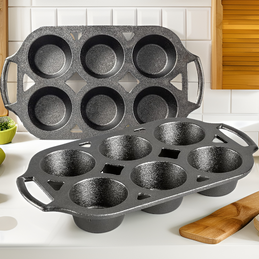 2 piece cast iron muffin pan set is sturdy and durable details 1