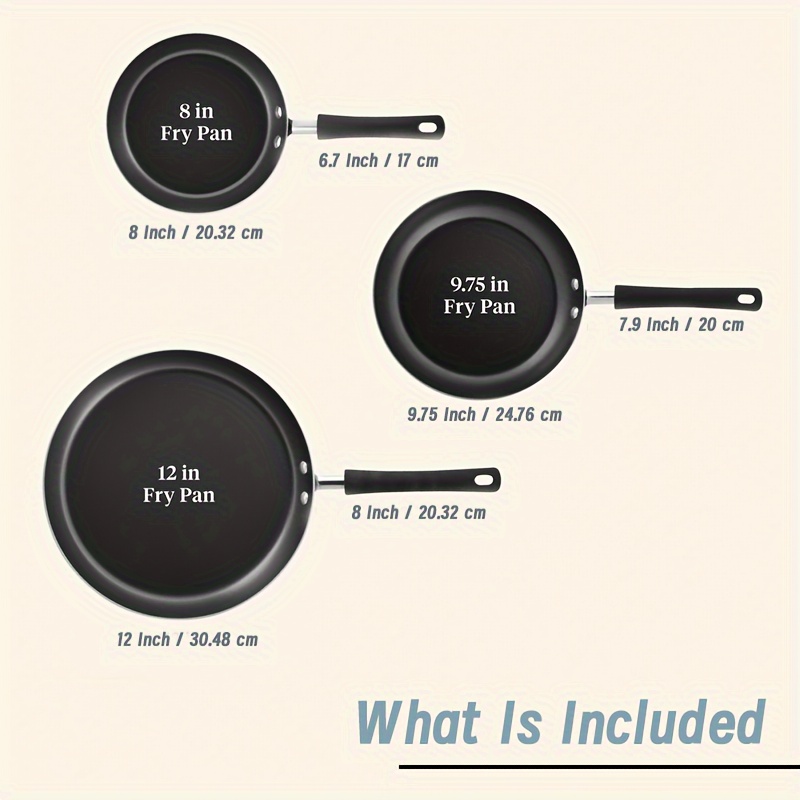 3 piece aluminum non stick frying pan fry pan skillet set dishwasher safe   easy to clean details 1