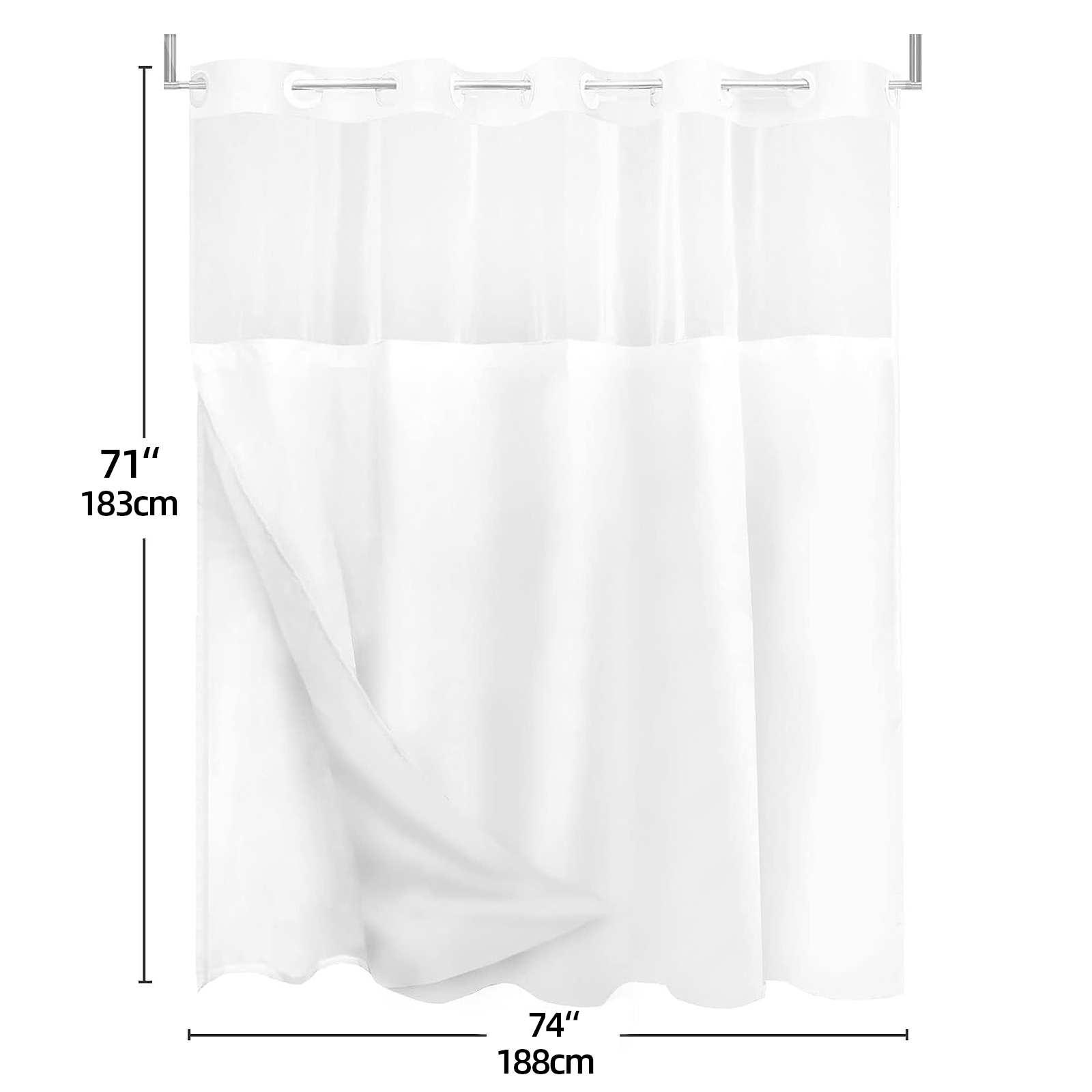 1pc no hook leaf print shower shower with snap in fabric liner sheer top window waterproof double layer bathtub bathroom accessories details 1