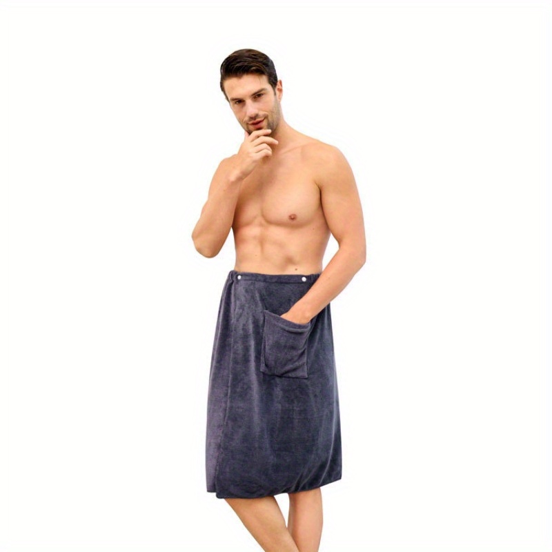 1pc mens wearable bath towel microfiber bath skirt with pocket skin friendly soft super absorbent shower skirt plain color bath wrap towel for bathroom bathroom supplies mens sauna kilt spa sauna wrap bathroom accessory details 0