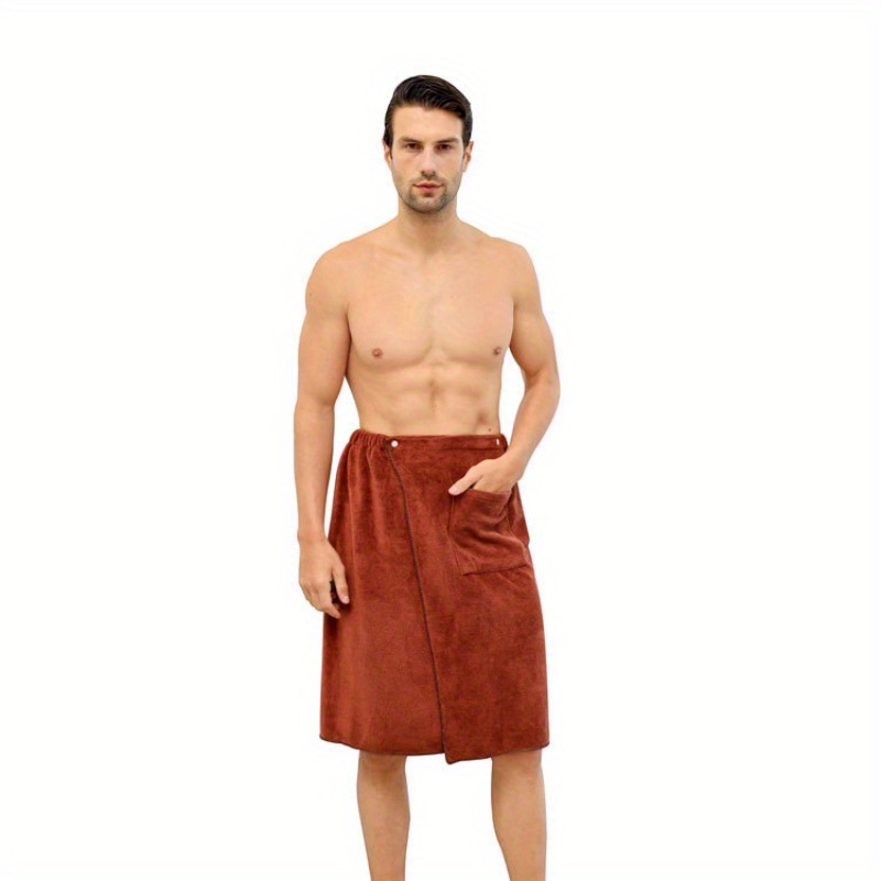 1pc mens wearable bath towel microfiber bath skirt with pocket skin friendly soft super absorbent shower skirt plain color bath wrap towel for bathroom bathroom supplies mens sauna kilt spa sauna wrap bathroom accessory details 2