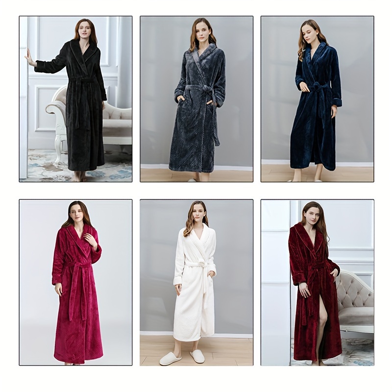 1pc thickened flannel bathrobe long sleeve long bathrobe soft coral velvet loungewear plush long robe for home bathroom supplies details 2