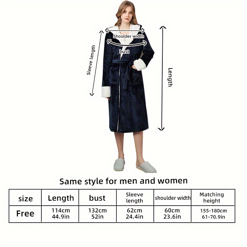 1pc womens flannel bathrobe thickened long sleeve bathrobe soft coral velvet loungewear hooded robe with pockets for home bathroom supplies details 4