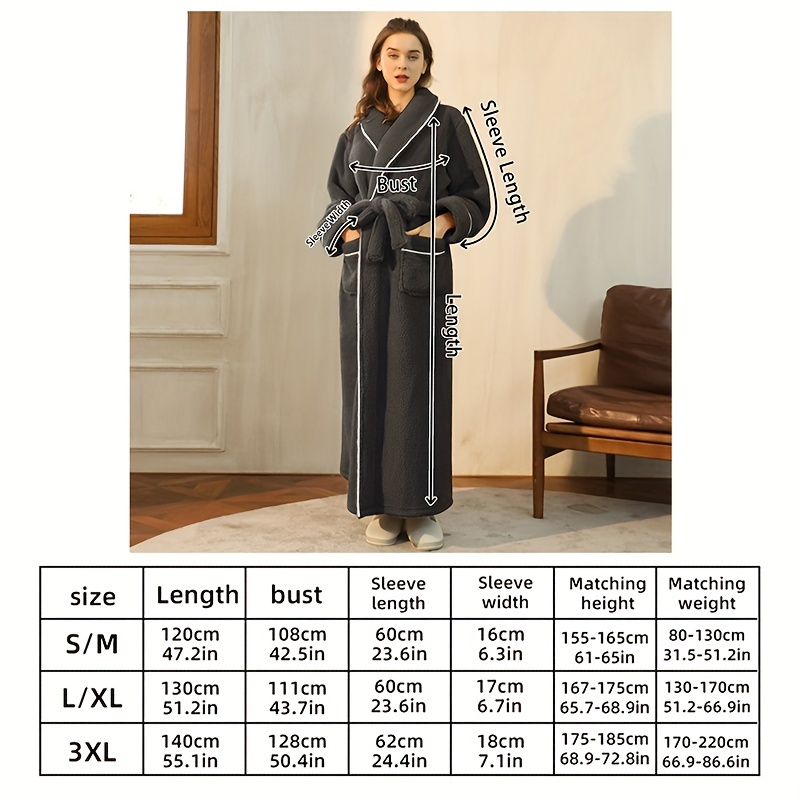 1pc autumn and winter bathrobe soft unisex pajamas thickened large size nightgown long sleeves bathrobe with pocket warm long robe for home bathroom supplies details 2