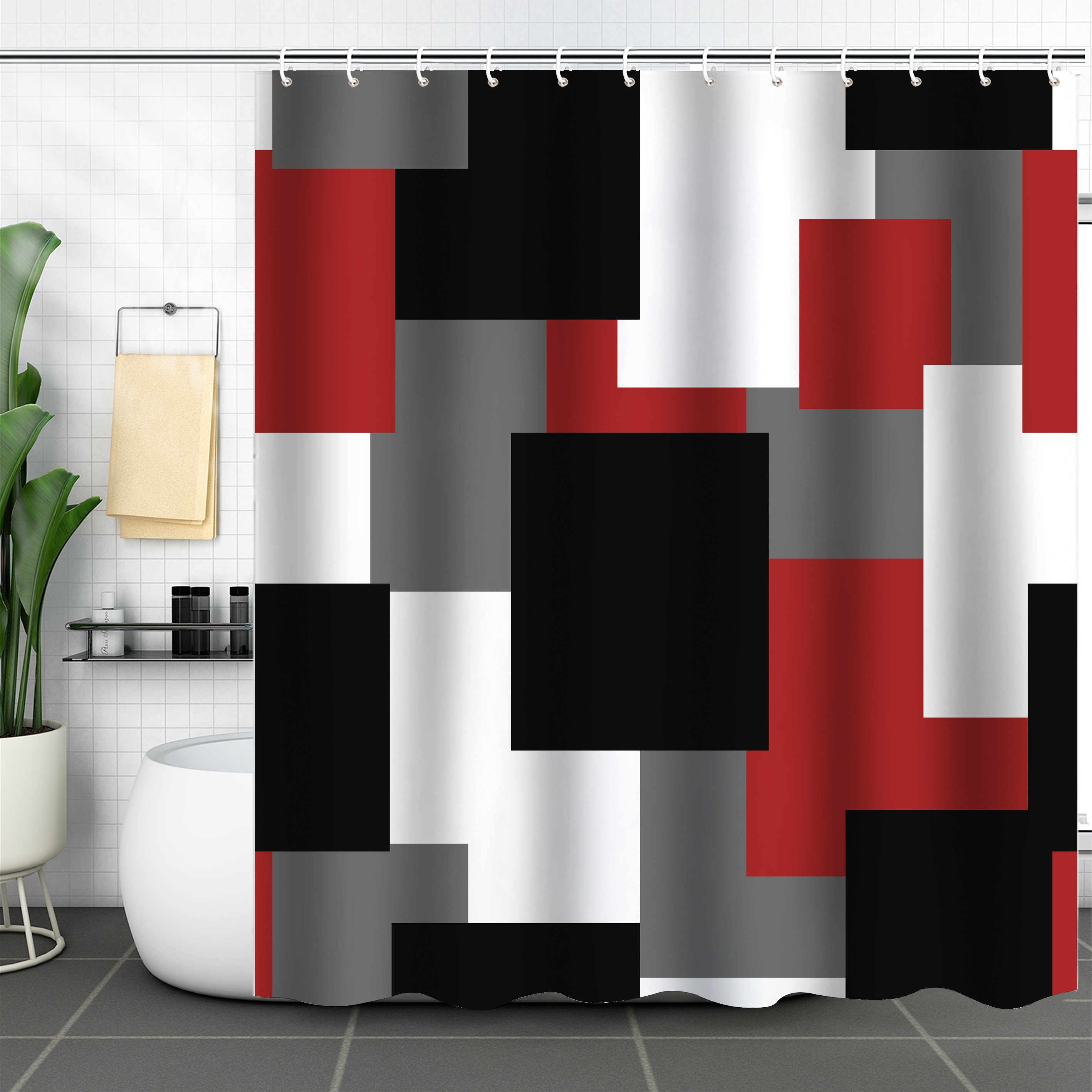 1pc geometric pattern shower curtain waterproof shower curtain with hooks bathroom partition bathroom decoration accessories details 0