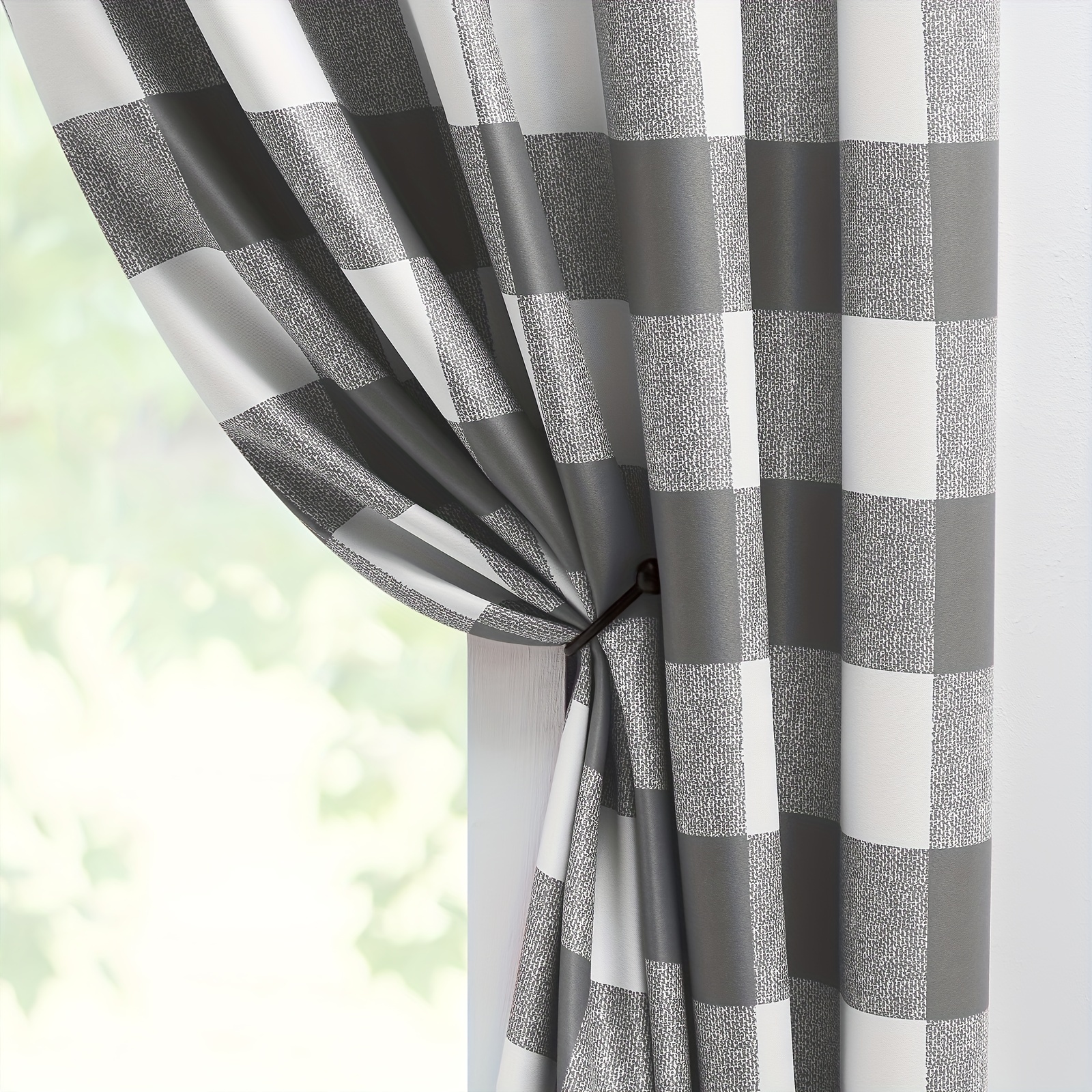 2pcs buffalo check plaid blackout curtains for bedroom living room thermal insulated room darkening noise reducing grommet drapes details 6